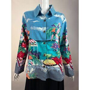 Bend Over Womens Tropical Jacket Size 12 Beach Scene Parrot Floral Print